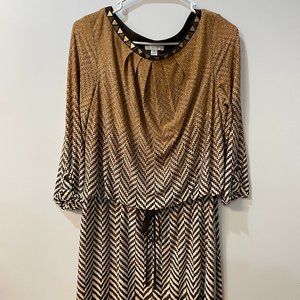 London Times Chevron Style Dress- Size 8, Brown Chevron Design